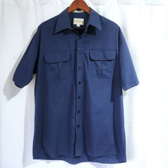 Classics Shirt Men Lg Tall 16 - 16.5 Short Sleeve Button Down Shirt Blue - Picture 1 of 8